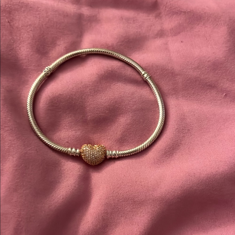 Pandora Silver and Gold Heart Charm Bracelet